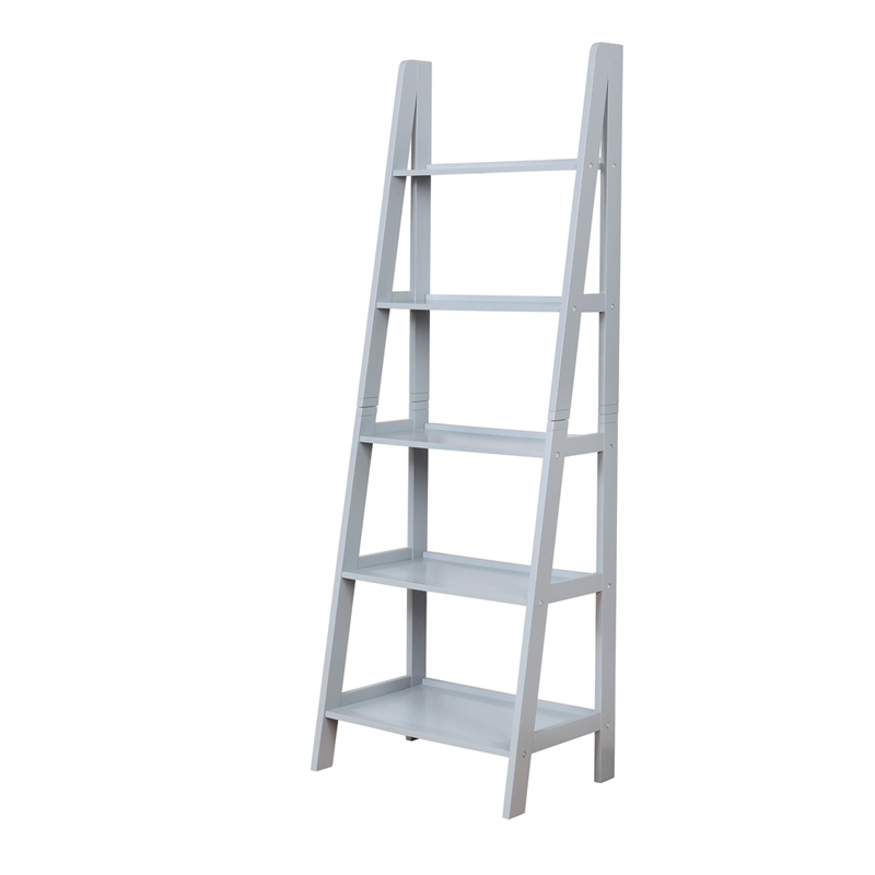 Riverbay Furniture 5-Shelf Transitional Wood Open Back Ladder Bookshelf in Gray