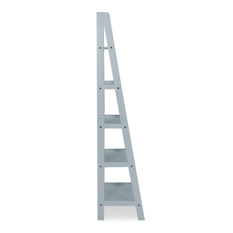 Riverbay Furniture 5-Shelf Transitional Wood Open Back Ladder Bookshelf in Gray