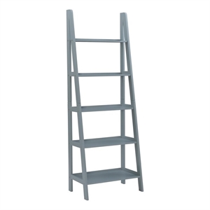 Riverbay Furniture 5-Shelf Transitional Wood Open Back Ladder Bookshelf in Gray