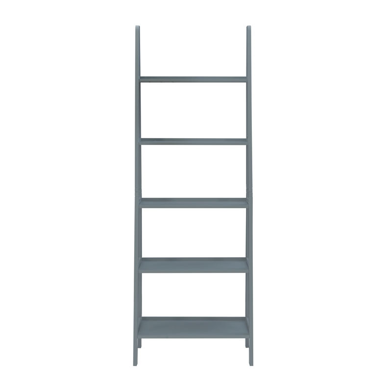 Riverbay Furniture 5-Shelf Transitional Wood Open Back Ladder Bookshelf in Gray