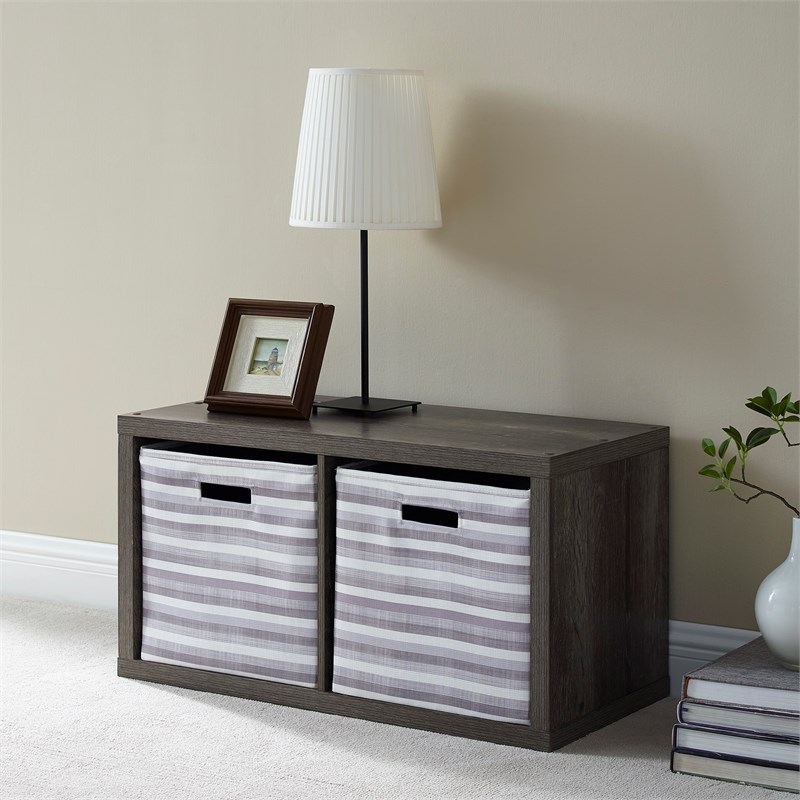 Riverbay Furniture Two Cubby Wood Storage Cabinet in Gray