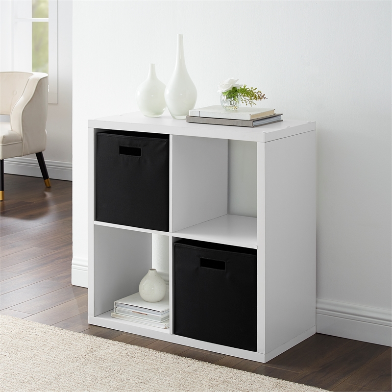 Riverbay Furniture Four Cubby Wood Storage Cabinet in White