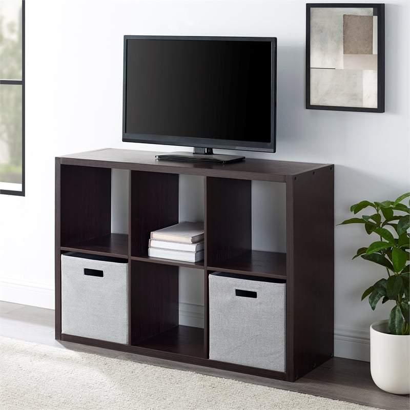 Riverbay Furniture Six Cubby Wood Storage Cabinet in Espresso