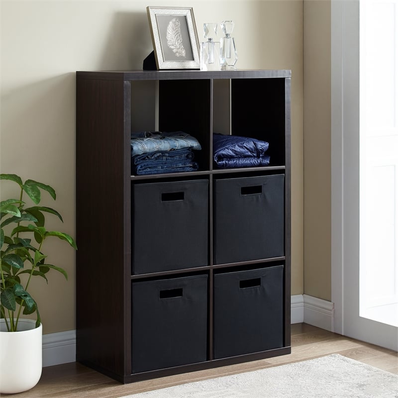 Riverbay Furniture Six Cubby Wood Storage Cabinet in Espresso