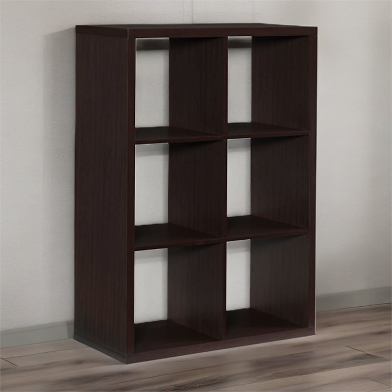 Riverbay Furniture Six Cubby Wood Storage Cabinet in Espresso