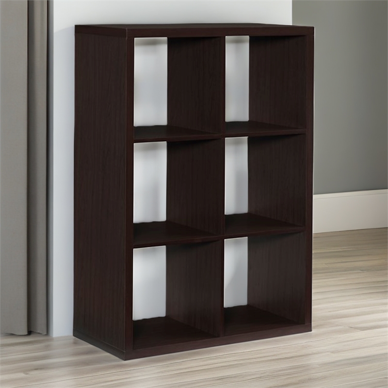 Riverbay Furniture Six Cubby Wood Storage Cabinet in Espresso