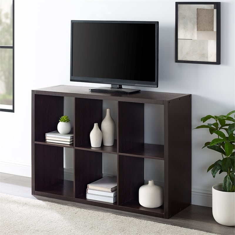 Riverbay Furniture Six Cubby Wood Storage Cabinet in Espresso