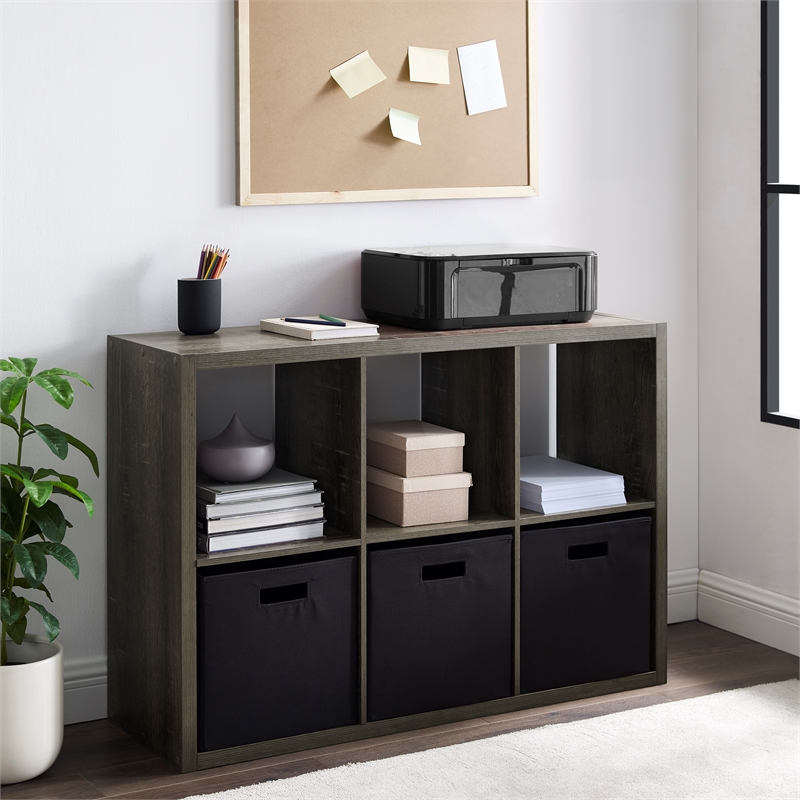 Riverbay Furniture Wood Gray Storage Cabinet Rectangular Six Cubby 30.08