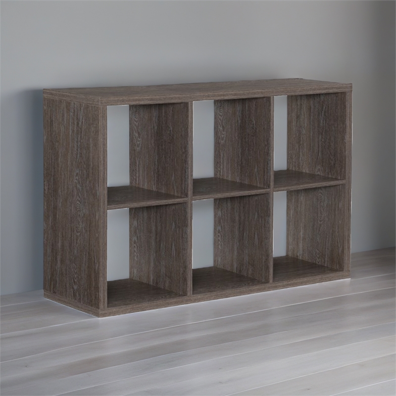 Riverbay Furniture Wood Gray Storage Cabinet Rectangular Six Cubby 30.08