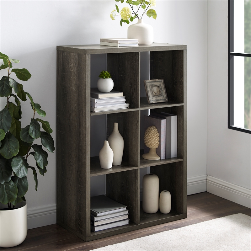 Riverbay Furniture Wood Gray Storage Cabinet Rectangular Six Cubby 30.08
