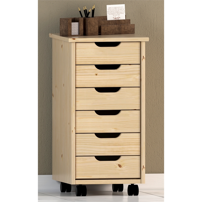 Riverbay Furniture Six Drawer Wood Rolling Storage Cart in Brown