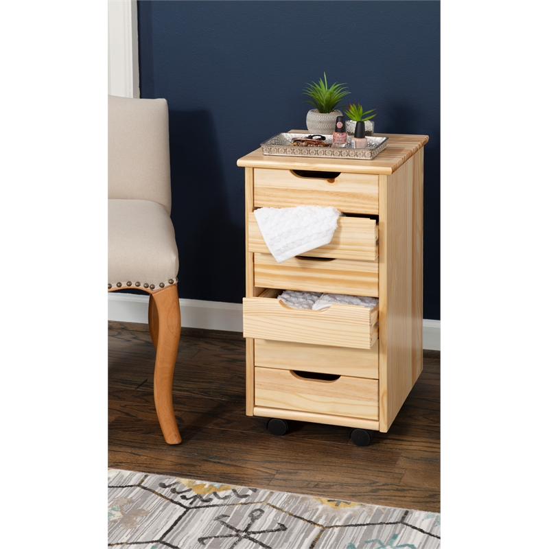 Riverbay Furniture Six Drawer Wood Rolling Storage Cart in Brown