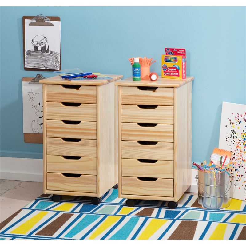 Riverbay Furniture Six Drawer Wood Rolling Storage Cart in Brown