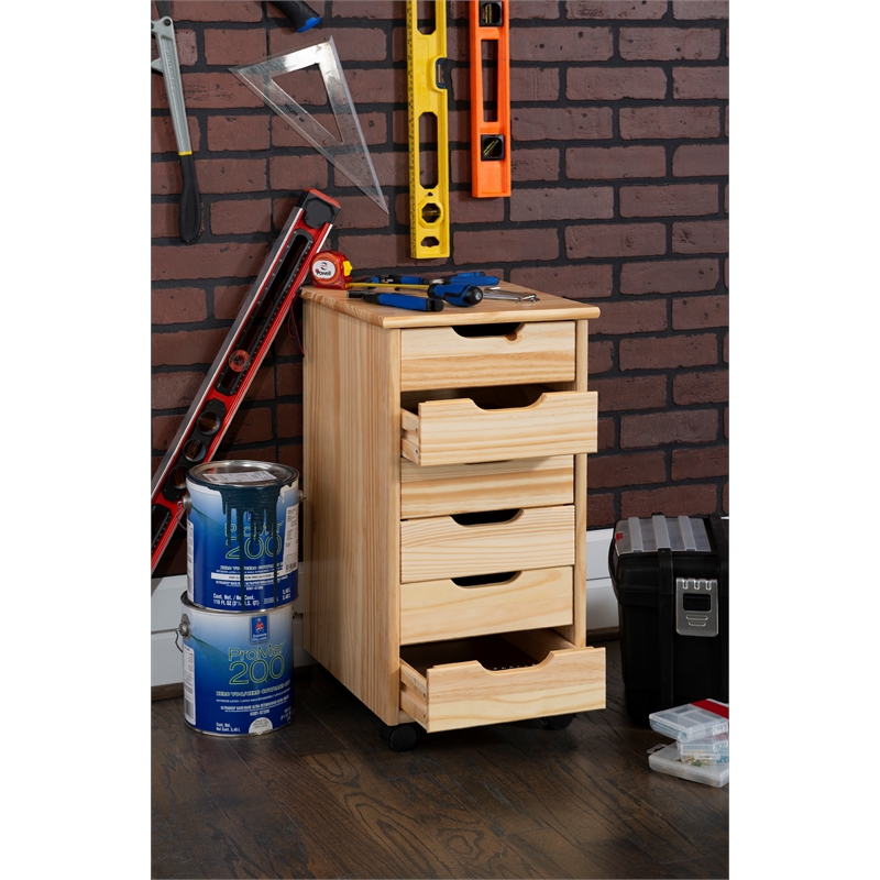 Riverbay Furniture Six Drawer Wood Rolling Storage Cart in Brown