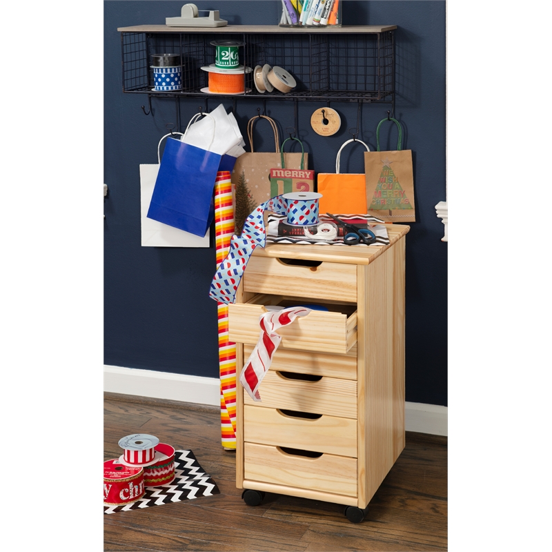 Riverbay Furniture Six Drawer Wood Rolling Storage Cart in Brown