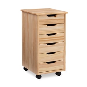 Riverbay Furniture Six Drawer Wood Rolling Storage Cart in Brown
