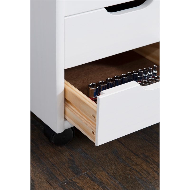 Riverbay Furniture Wood White Wash Storage Cart Rectangular Mobile 13.38