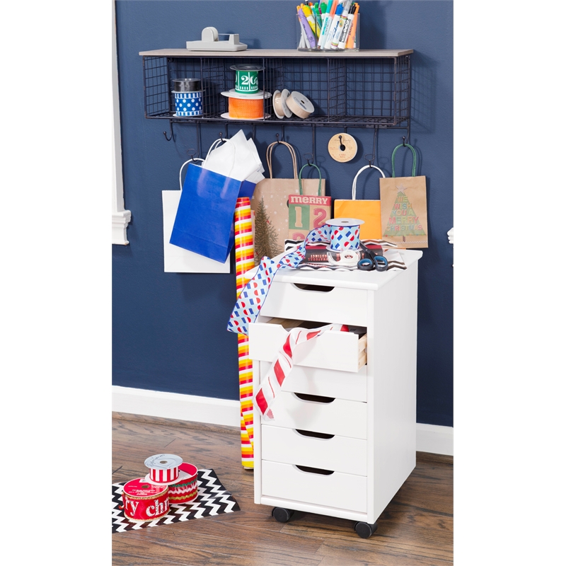 Riverbay Furniture Wood White Wash Storage Cart Rectangular Mobile 13.38