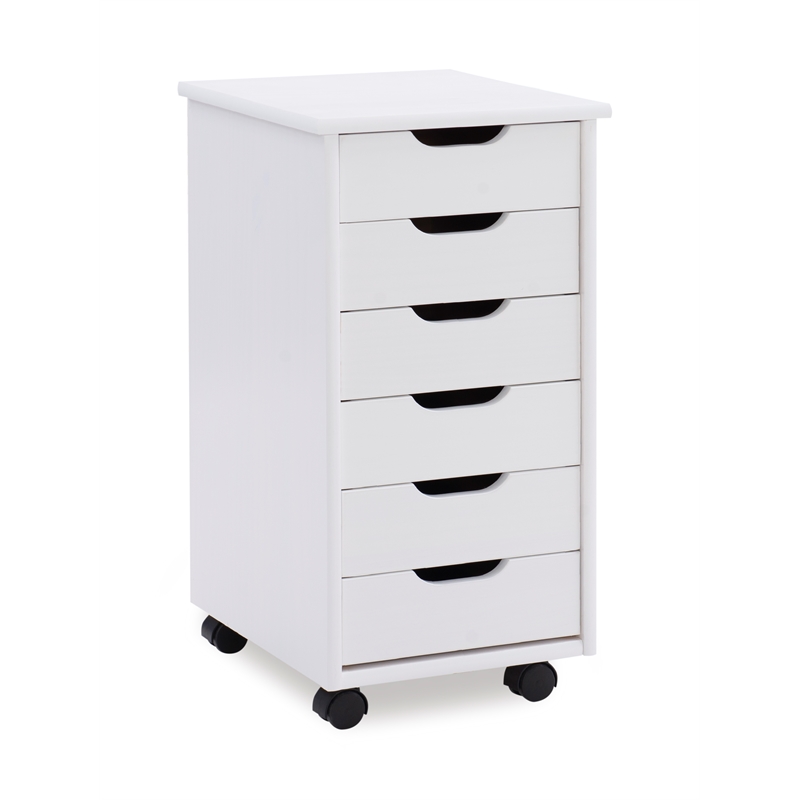 Riverbay Furniture Wood White Wash Storage Cart Rectangular Mobile 13.38