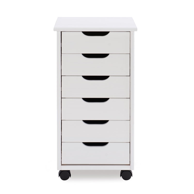 Riverbay Furniture Wood White Wash Storage Cart Rectangular Mobile 13.38