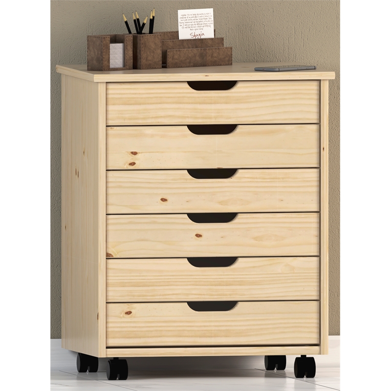 Riverbay Furniture Wood Natural Rolling Storage Cart Rectangular Casters 20.75