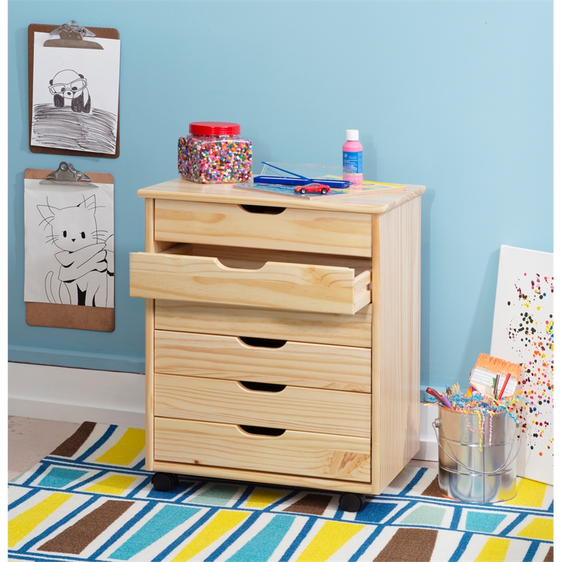 Riverbay Furniture Wood Natural Rolling Storage Cart Rectangular Casters 20.75