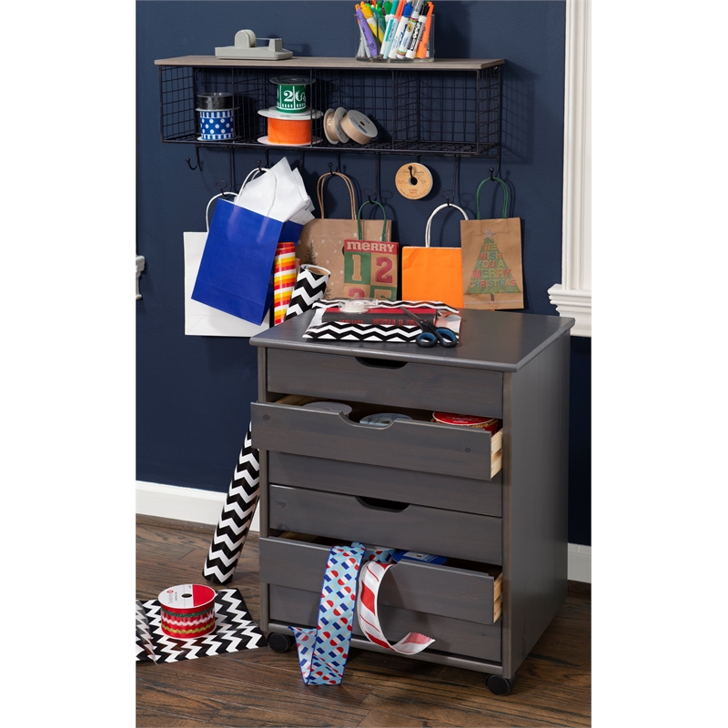 Riverbay Furniture Wood Gray Rolling Cart Rectangular Mobile 20.75