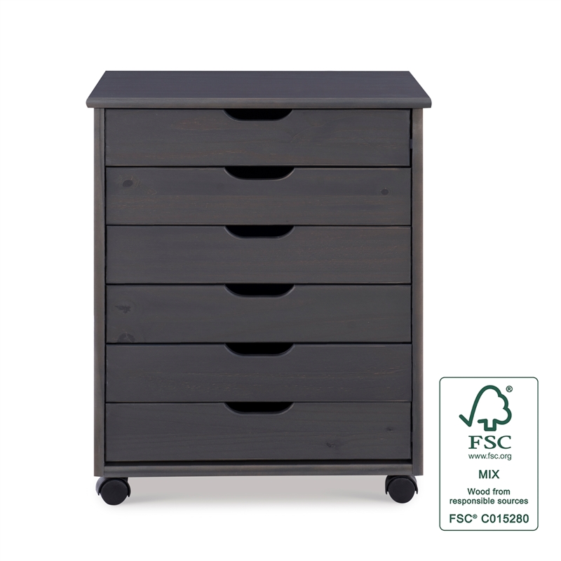 Riverbay Furniture Wood Gray Rolling Cart Rectangular Mobile 20.75