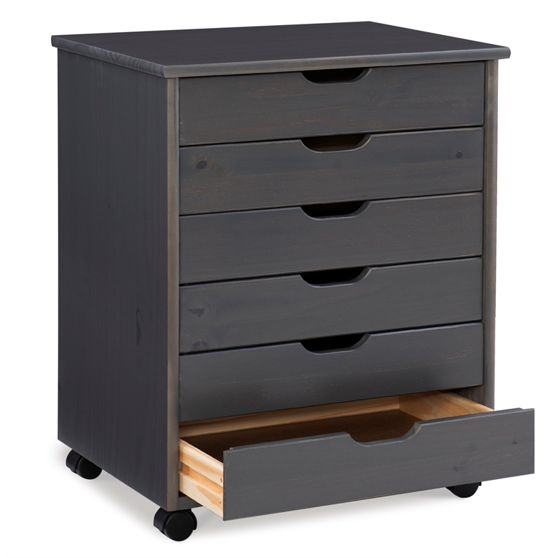 Riverbay Furniture Wood Gray Rolling Cart Rectangular Mobile 20.75