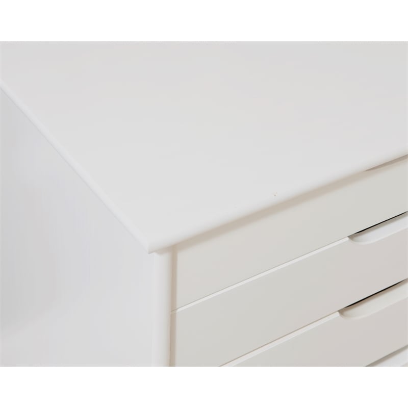 Riverbay Furniture Six Drawer Wide Wood Rolling Cart in White Wash