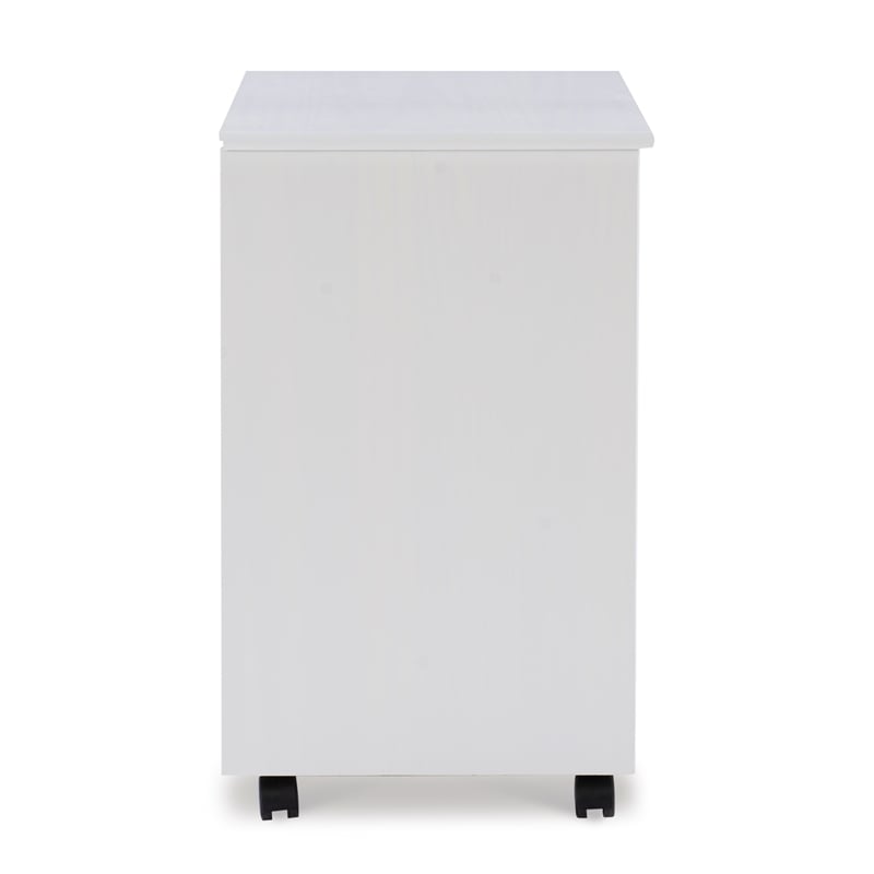 Riverbay Furniture Six Drawer Wide Wood Rolling Cart in White Wash