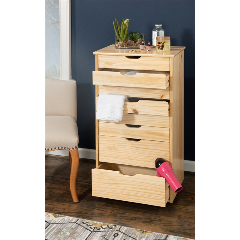 Riverbay Furniture 8-Drawer Transitional Wood Storage Cart w/ Casters in Natural