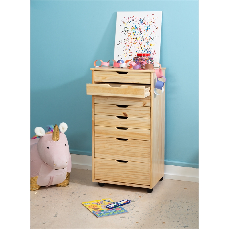 Riverbay Furniture 8-Drawer Transitional Wood Storage Cart w/ Casters in Natural