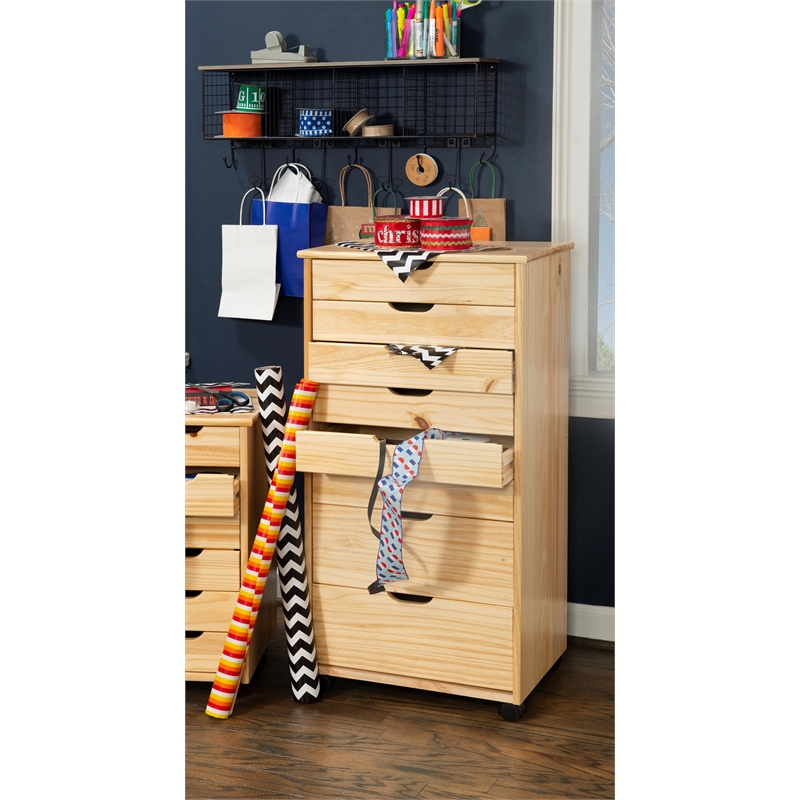 Riverbay Furniture 8-Drawer Transitional Wood Storage Cart w/ Casters in Natural