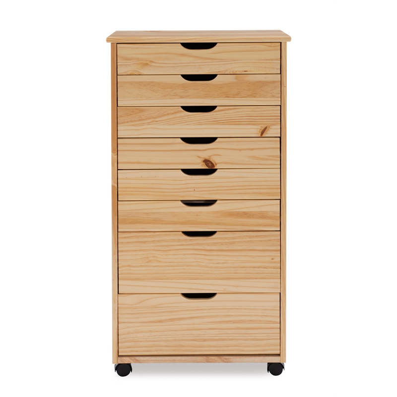 Riverbay Furniture 8-Drawer Transitional Wood Storage Cart w/ Casters in Natural