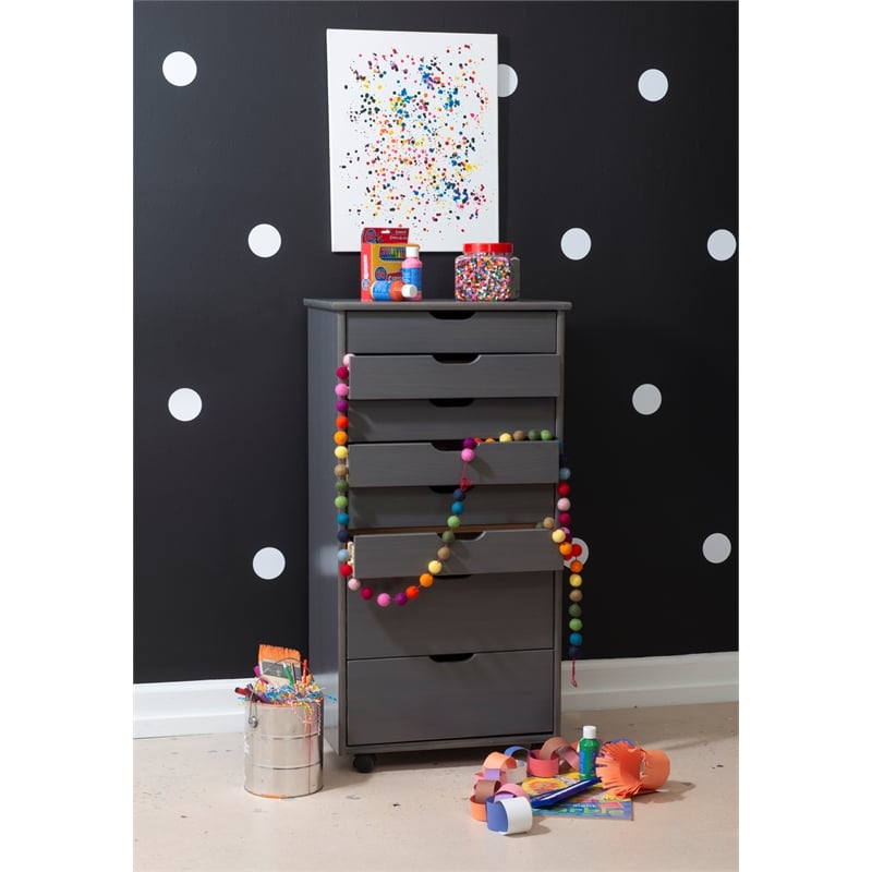 Riverbay Furniture Solid Wood Gray Storage Cart Rectangular Mobile 40.5