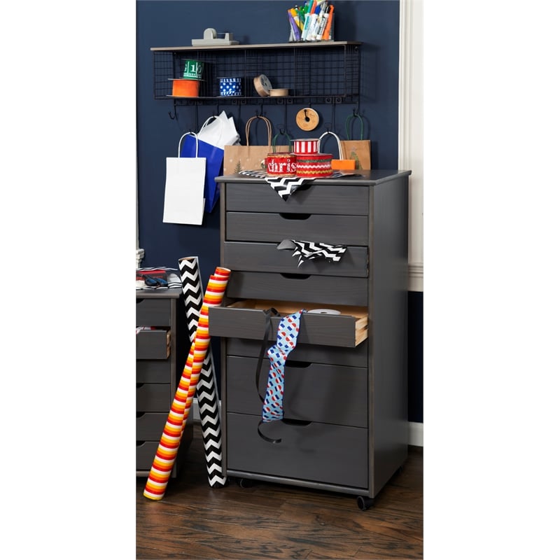 Riverbay Furniture Solid Wood Gray Storage Cart Rectangular Mobile 40.5