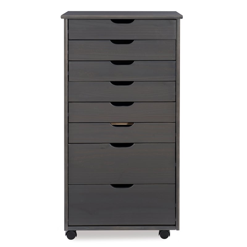 Riverbay Furniture Solid Wood Gray Storage Cart Rectangular Mobile 40.5
