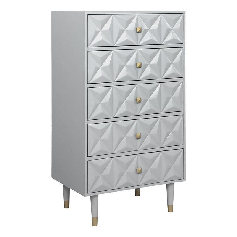 Riverbay Furniture Modern 5-Drawer Wood Geo Texture Chest in Gray