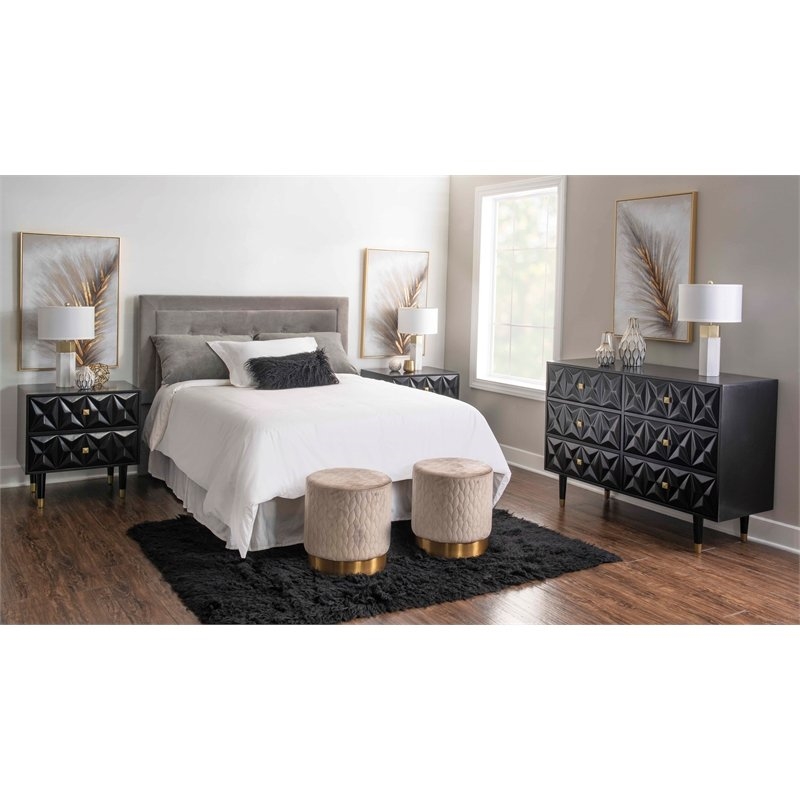 Riverbay Furniture Two Drawer Wood Geo Texture Nightstand in Black