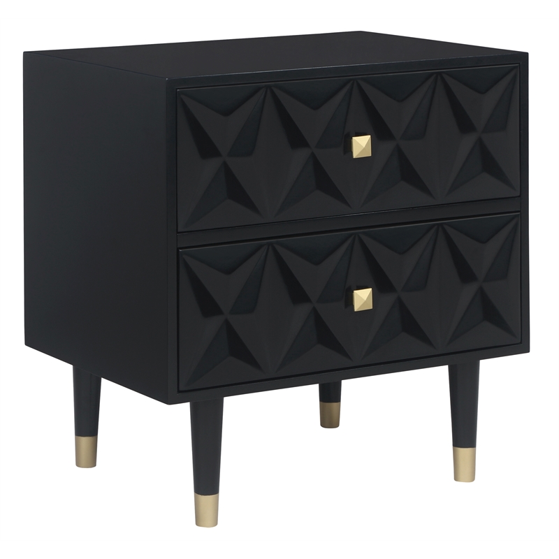 Riverbay Furniture Two Drawer Wood Geo Texture Nightstand in Black
