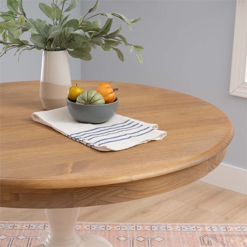 Riverbay Furniture Solid Wood Natural Brown and White Dining Table Round Farmhouse Style 42