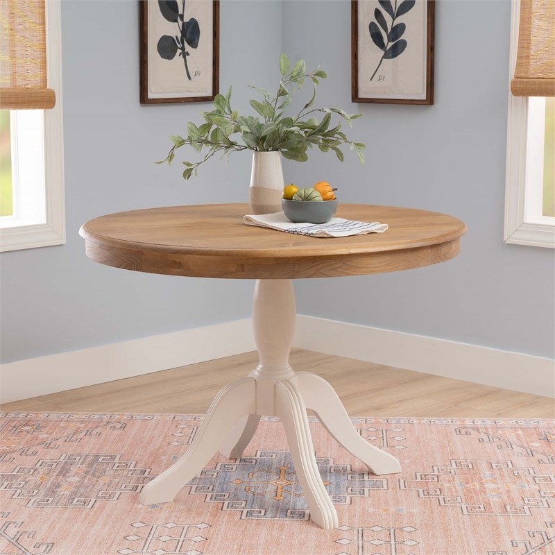 Riverbay Furniture Solid Wood Natural Brown and White Dining Table Round Farmhouse Style 42