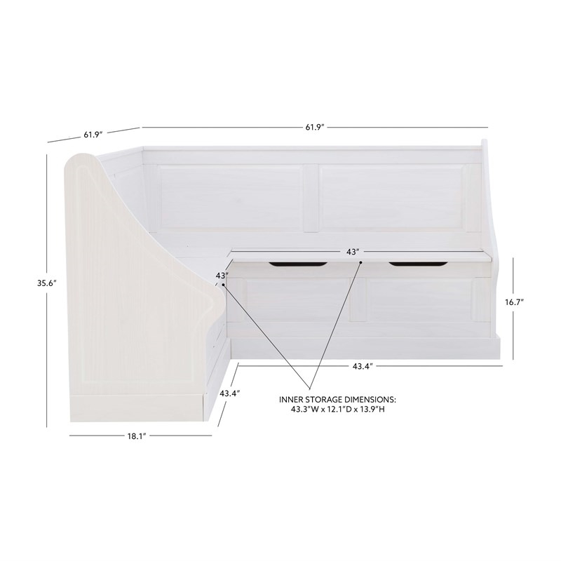 Riverbay Furniture Wood Corner Breakfast Nook in White