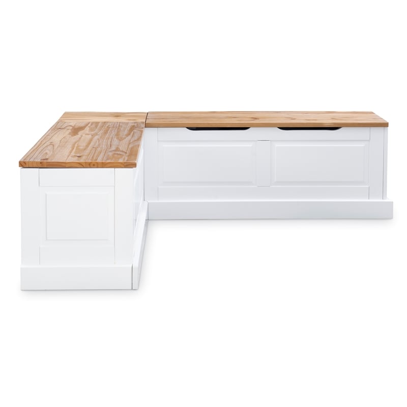 Riverbay Furniture Pine MDF Natural White Breakfast Nook Rectangular Hidden Storage 62.4