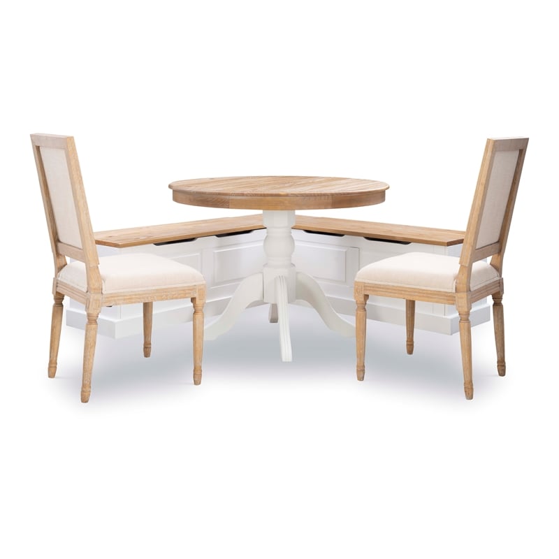Riverbay Furniture Pine MDF Natural White Breakfast Nook Rectangular Hidden Storage 62.4