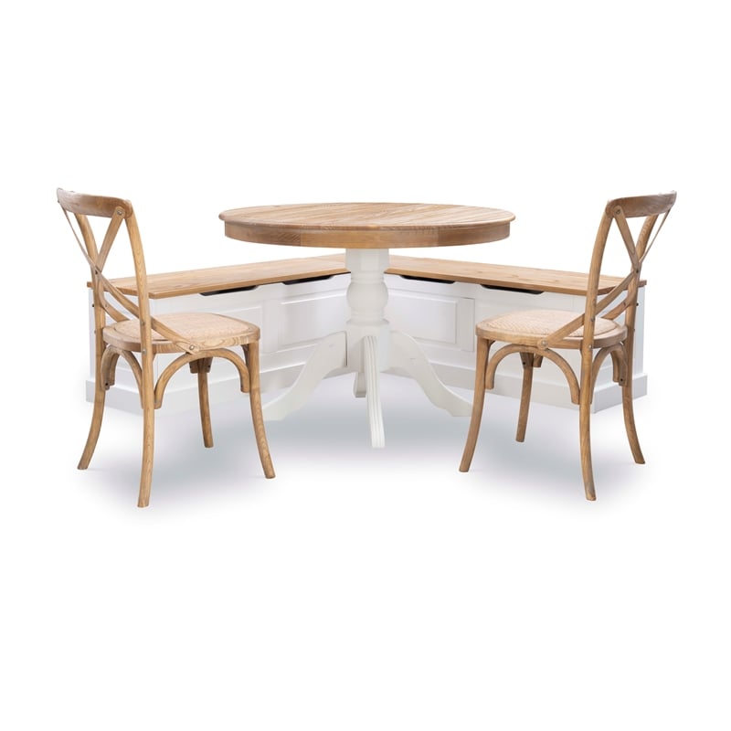 Riverbay Furniture Pine MDF Natural White Breakfast Nook Rectangular Hidden Storage 62.4