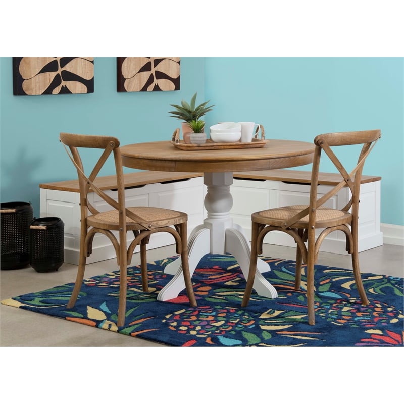 Riverbay Furniture Pine MDF Natural White Breakfast Nook Rectangular Hidden Storage 62.4