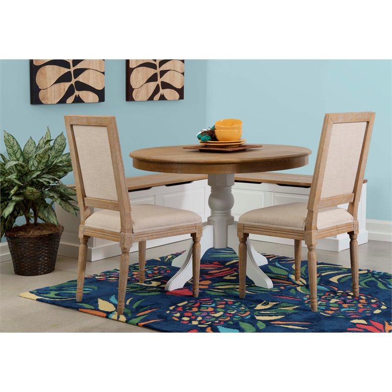 Riverbay Furniture Pine MDF Natural White Breakfast Nook Rectangular Hidden Storage 62.4
