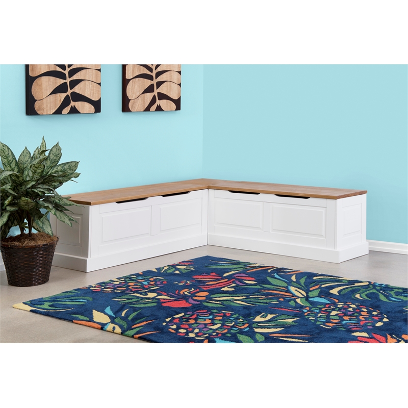 Riverbay Furniture Pine MDF Natural White Breakfast Nook Rectangular Hidden Storage 62.4